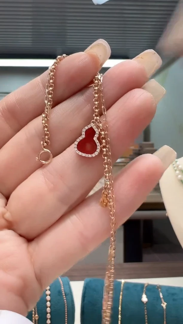 【闪购商品】钻石手链18K金镶嵌满钻红葫芦手链