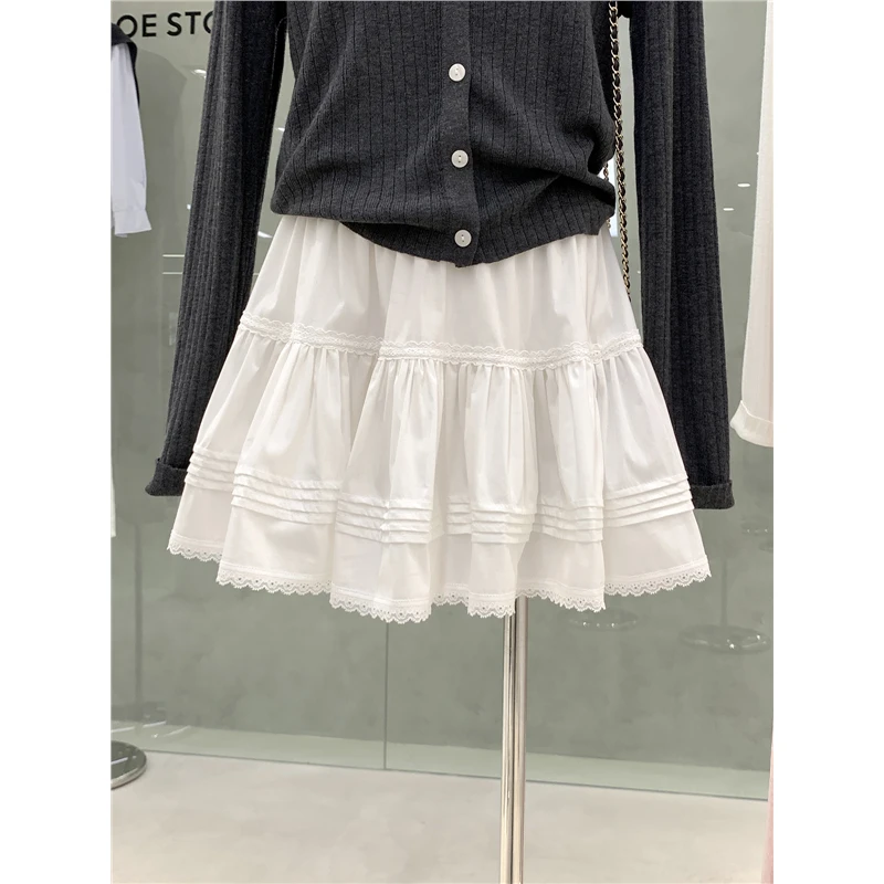 法式甜美蕾丝花边拼接蛋糕裙女2025夏季少女a字半身裙小个子短裙