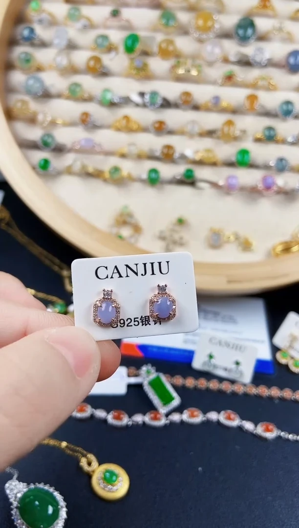 翡翠银S925镶嵌耳饰568988