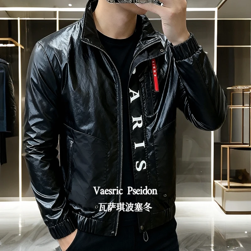 Vaesric Poseidon/瓦萨琪波塞冬男士修身立领春秋百搭时尚皮夹克