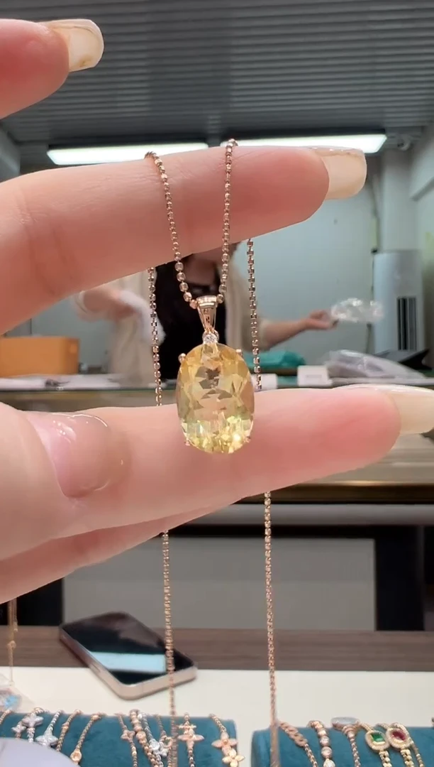 【闪购商品】黄晶吊坠(不含链)18K金镶嵌黄晶吊坠