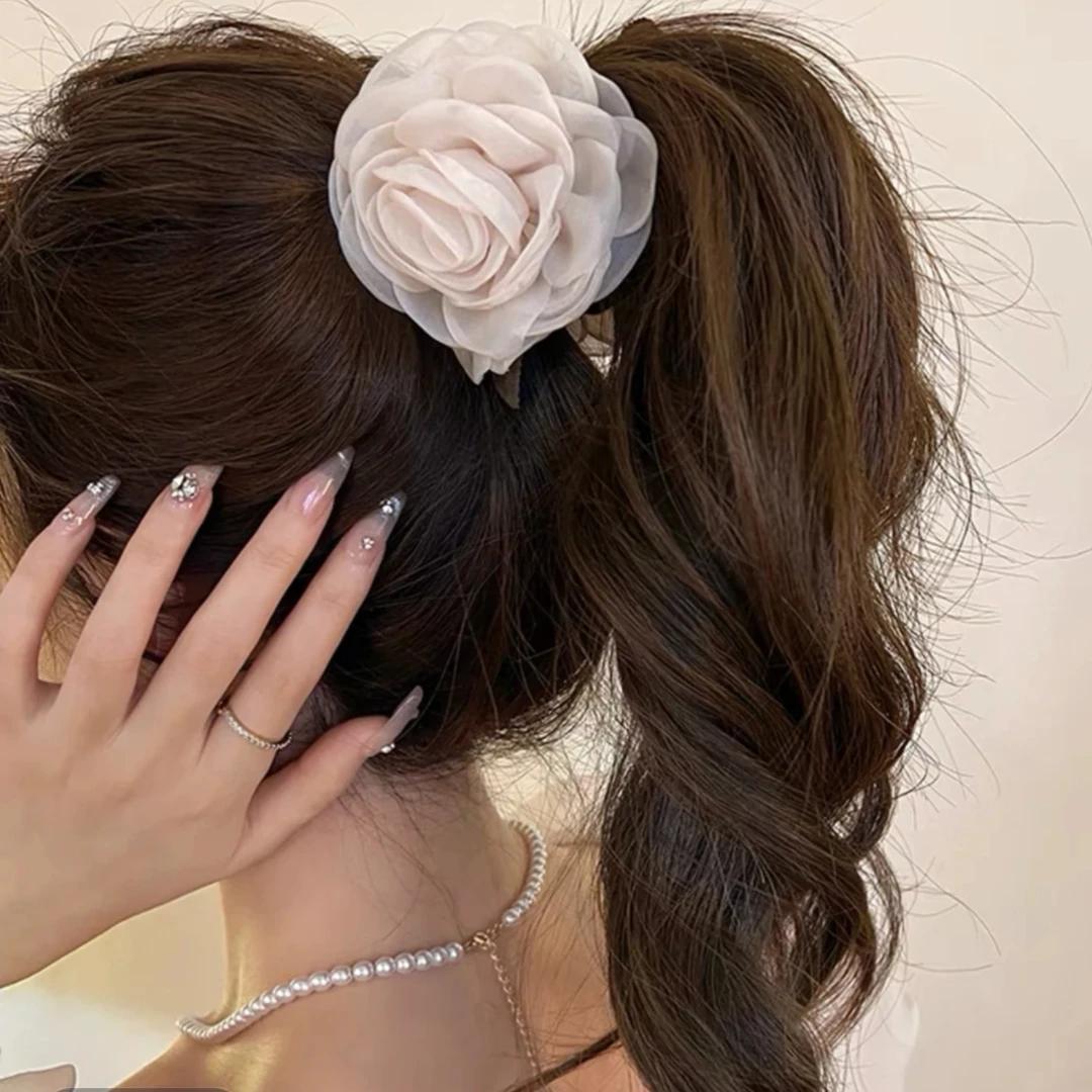 甜美森系山茶花公主头中小号抓夹马尾夹时尚百搭
