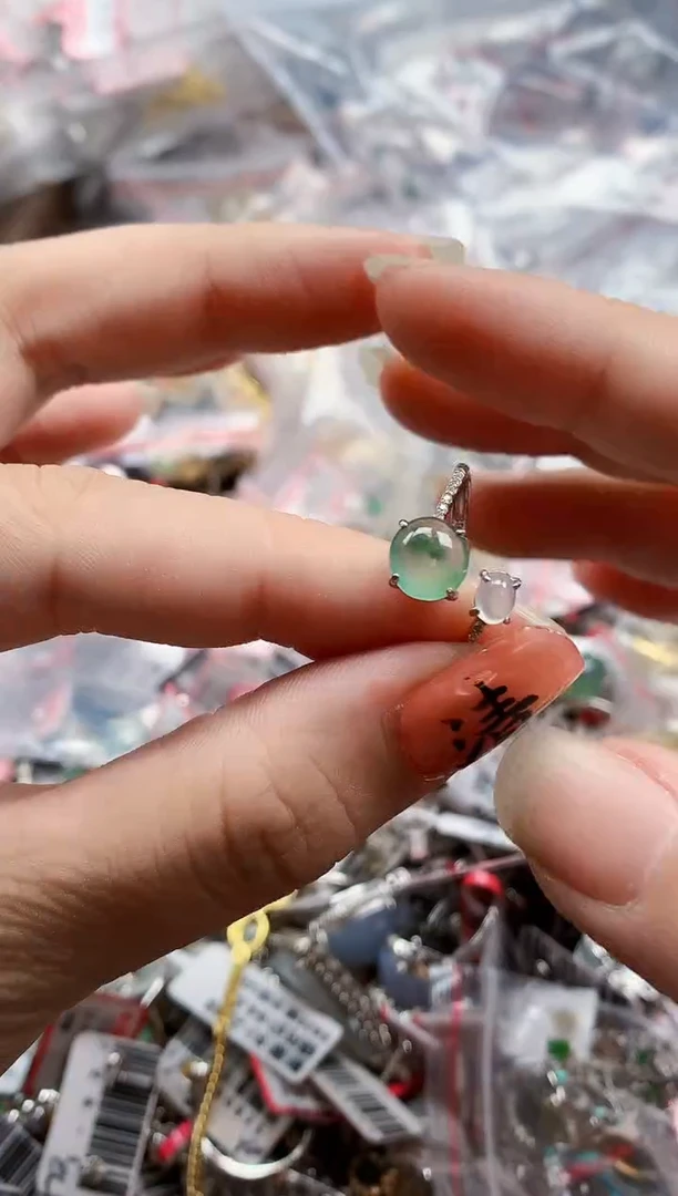 银S925镶嵌戒指翡翠天然A货缅甸翡翠