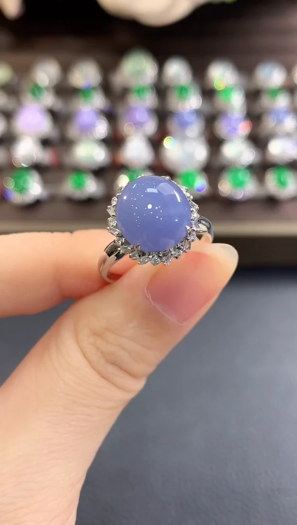 18K金镶嵌戒指翡翠d133紫货有色差