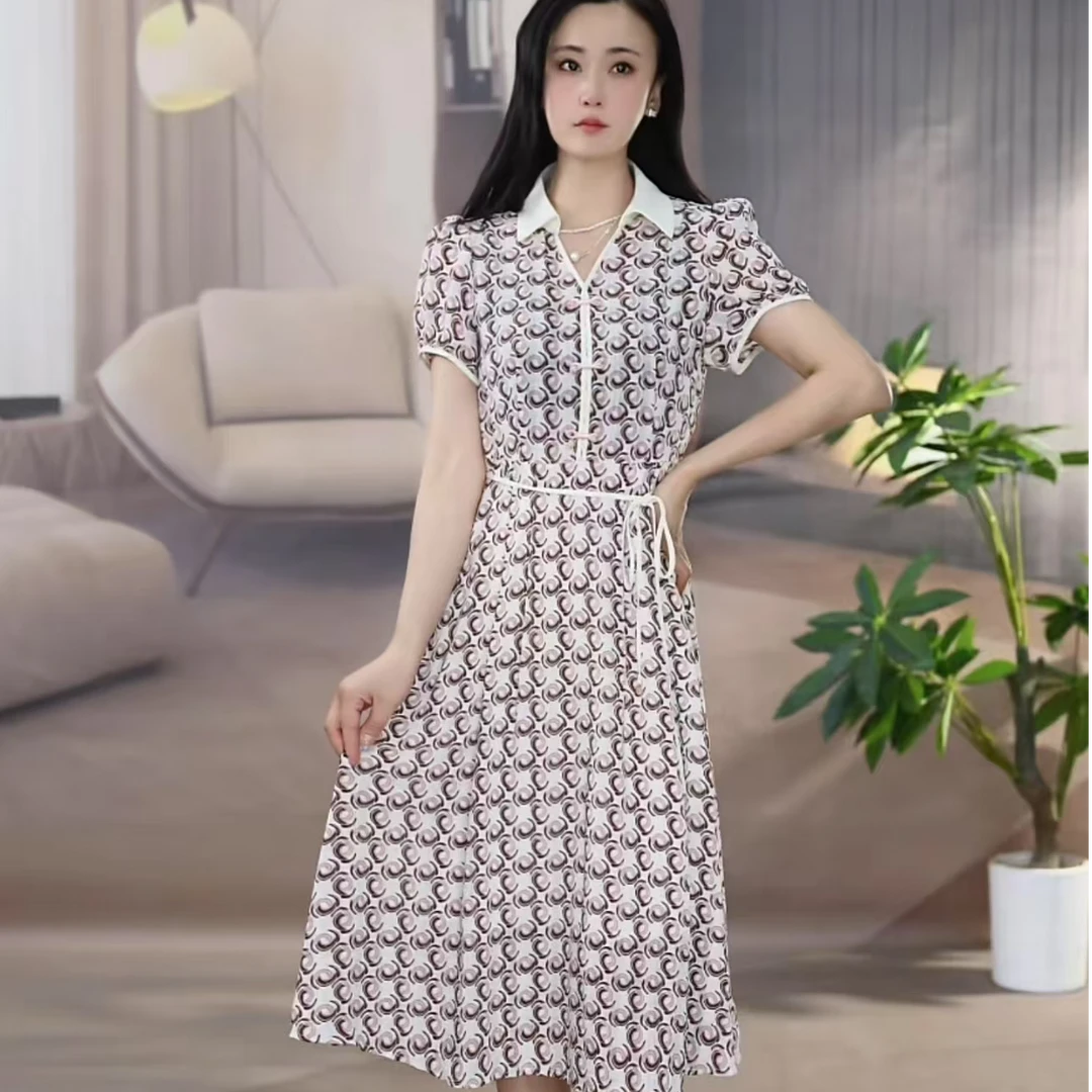 X270-X松紧腰休闲极简风连衣裙显瘦时尚夏季法式百搭气质大码