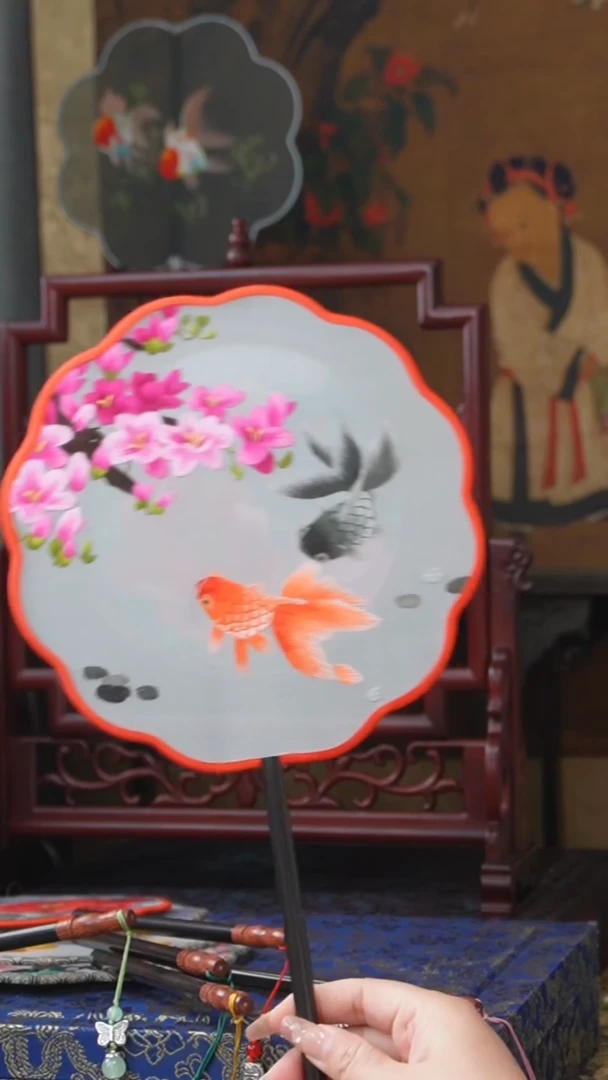 刺绣团扇-双面绣花非遗
