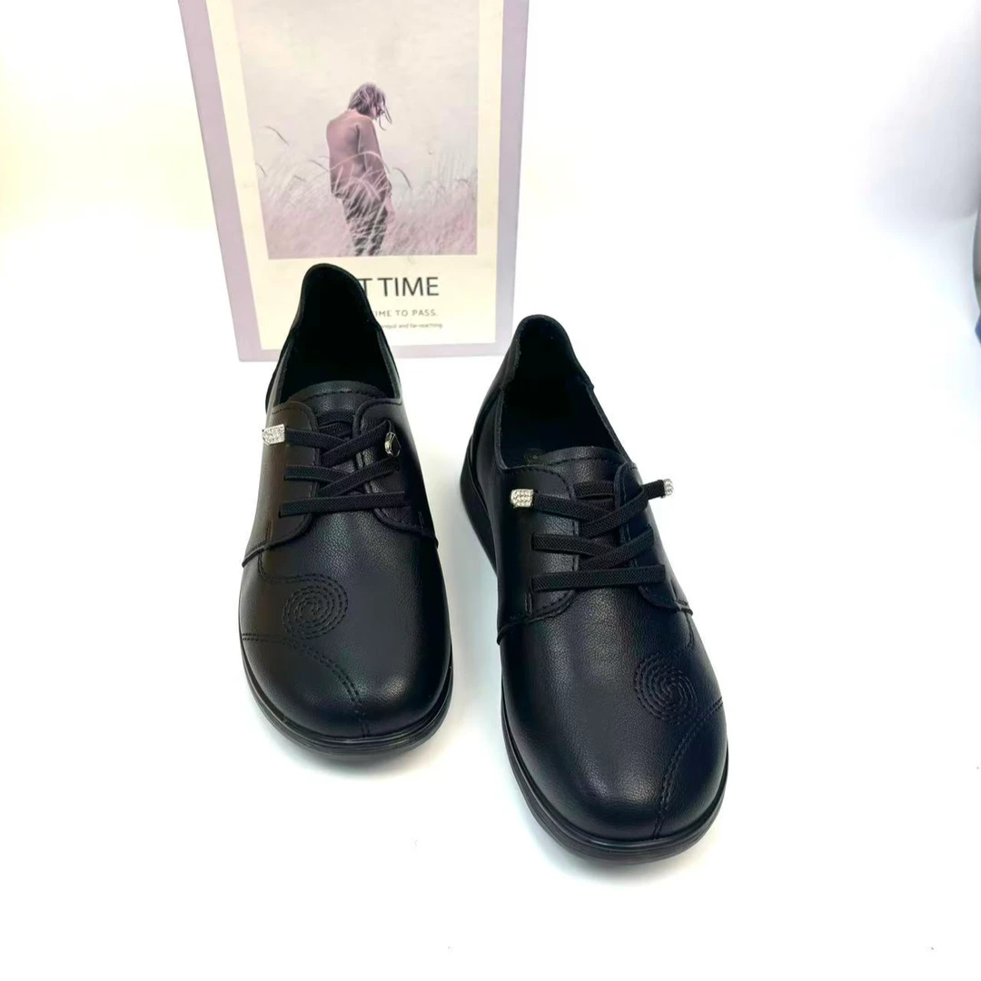 5862厚底牛津鞋单鞋粗跟透气系带交叉绑带胶粘黑色女士