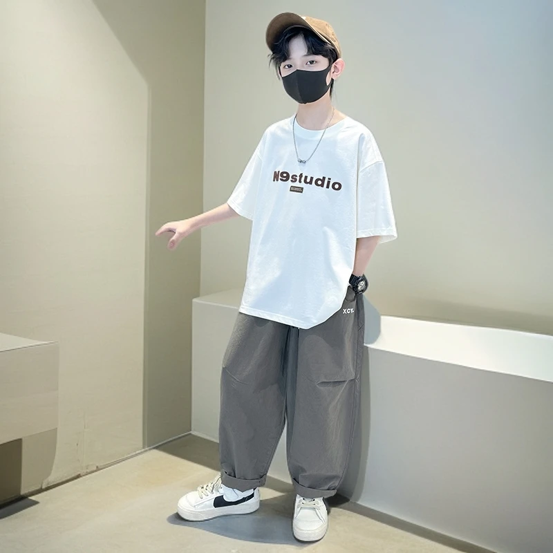 【男孩长裤套装】童装男童夏装中大童运动炸街儿童帅气时尚两件套潮