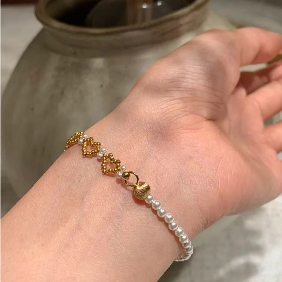 纯铜琉璃手链 爱心珍珠纯手工不掉色手链温柔气质日常穿搭叠戴