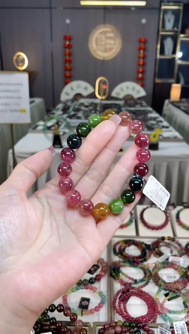 未镶嵌冰透体老矿碧玺彩虹单圈手串11mm+碧玺hon多样性发一条