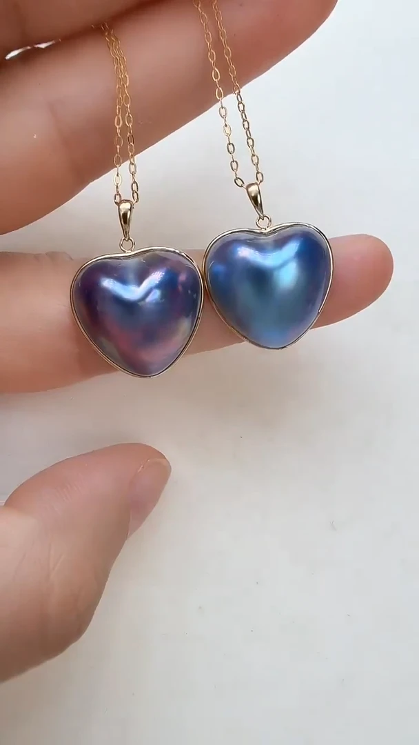 18K金镶嵌吊坠(赠链)拼合珍珠（马贝珠）多样性发一蓝色心形