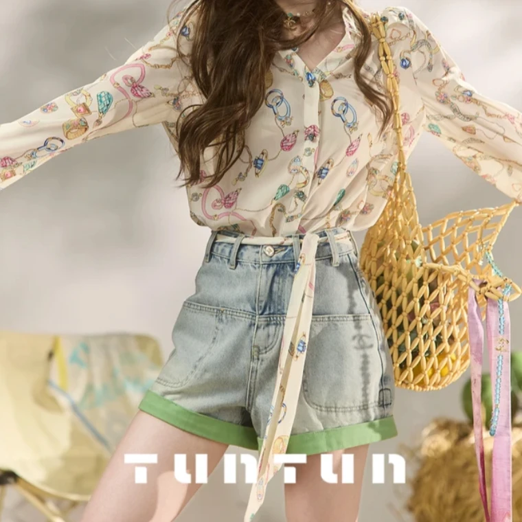 ZM服饰【你是宝藏，带飘带】中古珠宝印花飘带衬衫