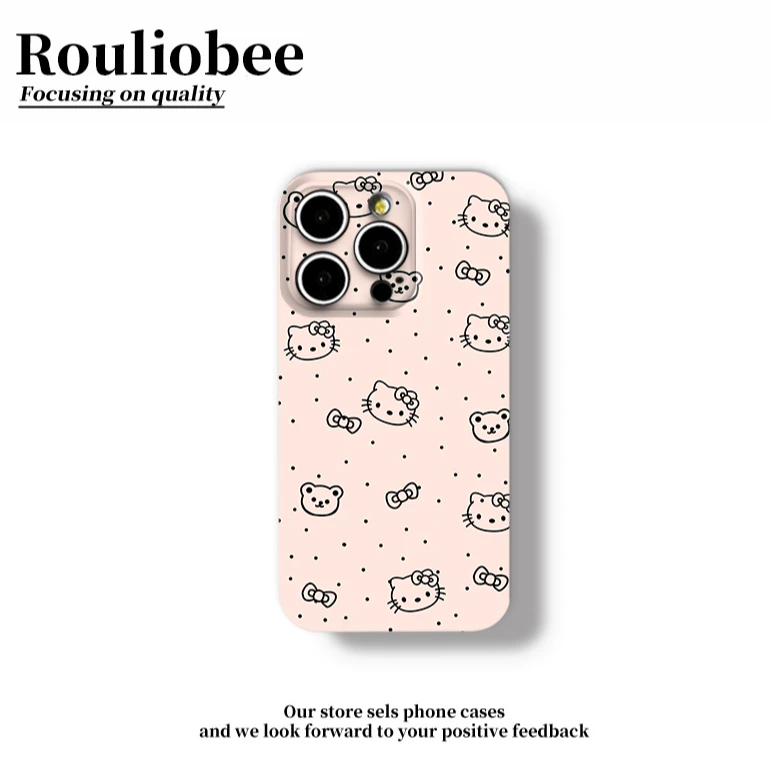 可爱波点kitty熊适用苹果16pro手机壳iPhone15华为vivo小米14oppo