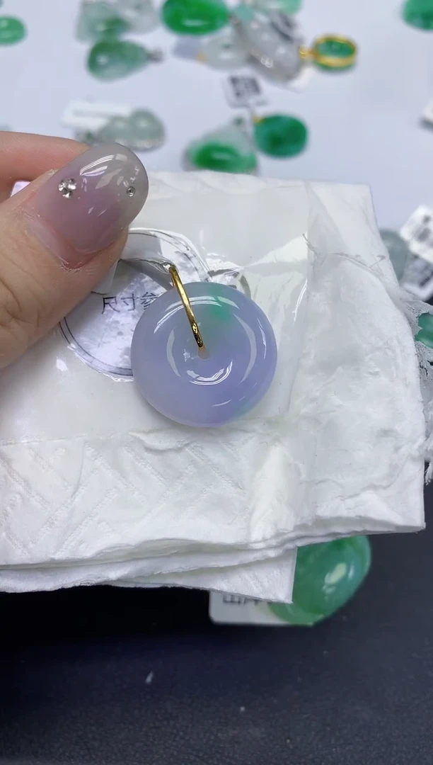 颈饰18K金镶嵌翡翠天然缅甸翡翠A货百元以上9元证书费自理