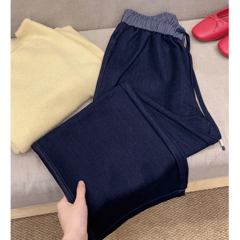 早秋新品【单宁牛仔裤】厚款阔腿裤老钱风秋季牛仔裤纯色宽松长裤