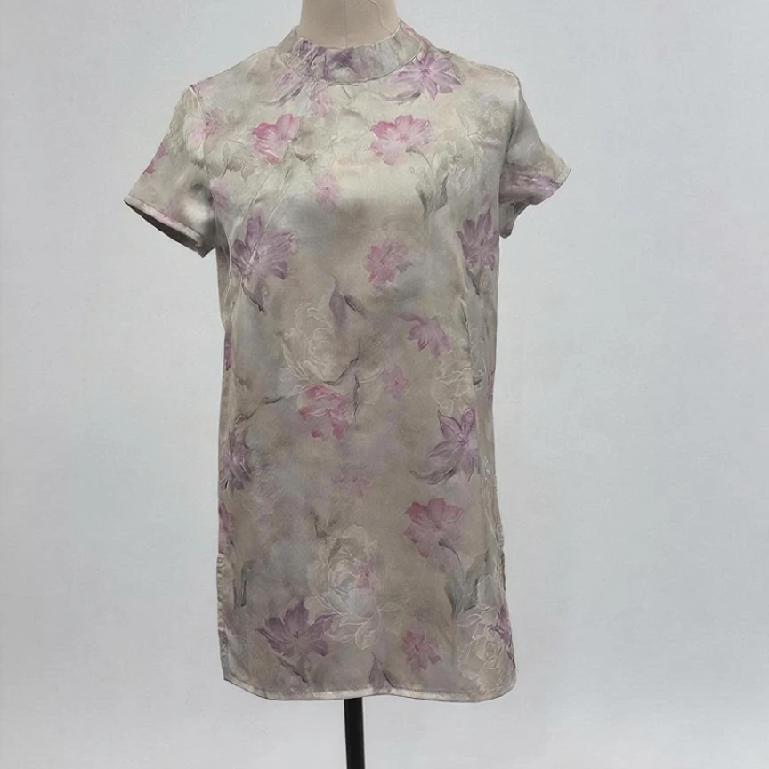 新中式国风轻奢减龄浅粉色上衣女2025夏季新款高端温柔淡雅短袖潮