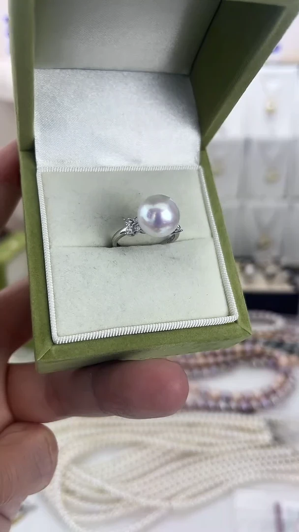 银S925镶嵌戒指淡水珍珠14天然珍珠四叶草戒指约11