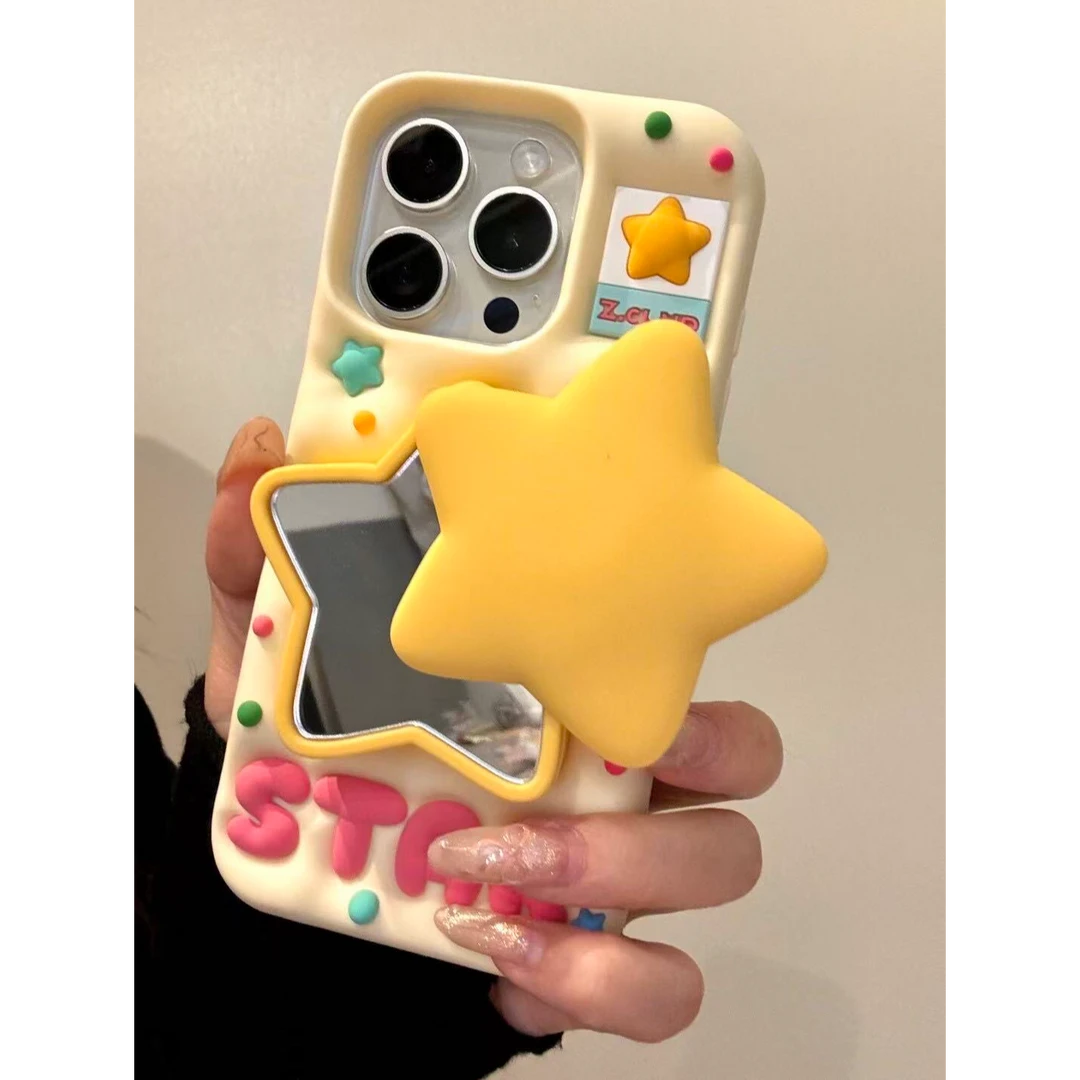 诚星泽立体星星镜子支架适用苹果17PRO手机壳iPhone16/15硅胶14软