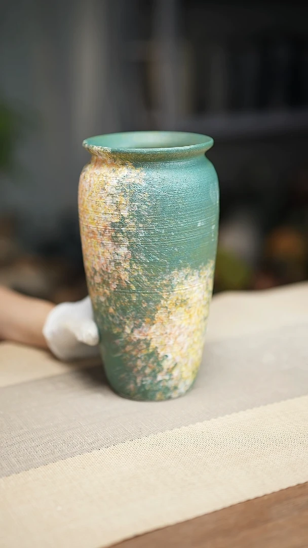 花器涂鸦绿翻口高25