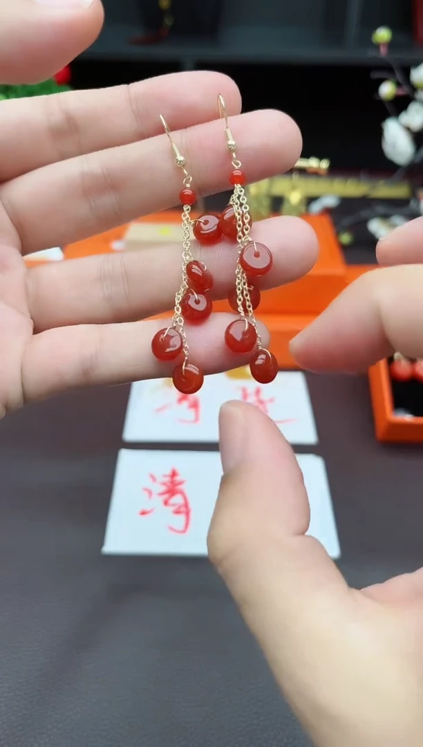 玛瑙/玉髓耳饰银S925镶嵌208000