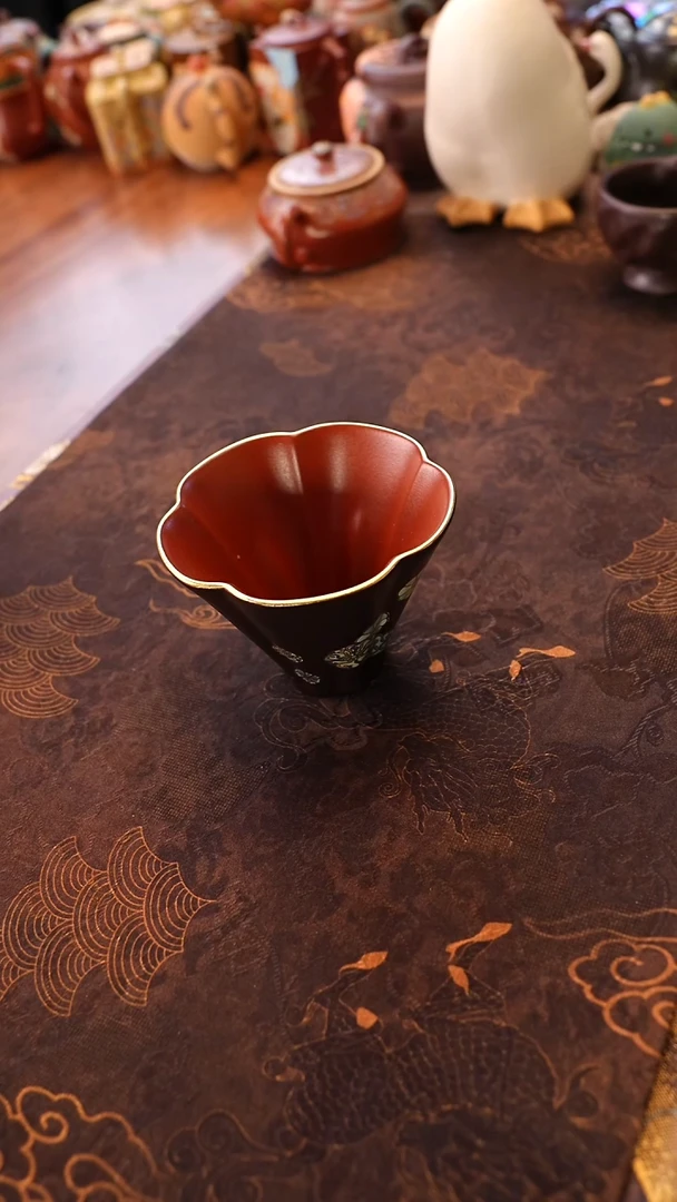 茶壶紫砂朱泥粉浆花瓣杯