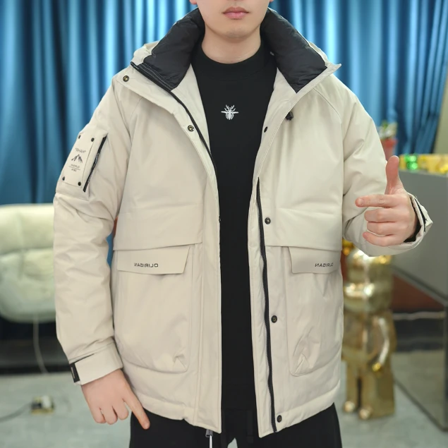 【麦炫严选】男士冬季连帽三防户外纯色短款极寒加厚非标外套603