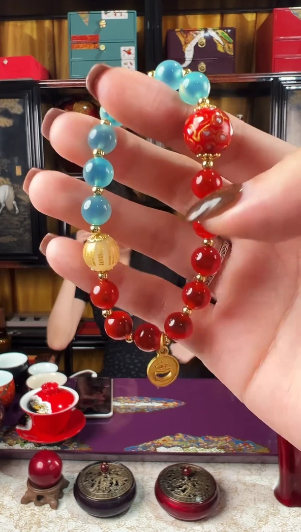 糖心红金大漆珠手串-太古大漆