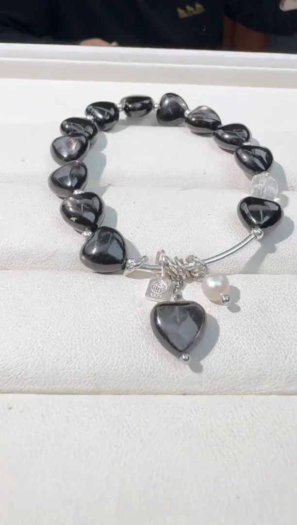 【闪购商品】辉石手串银S925镶嵌金运爱心弯管款