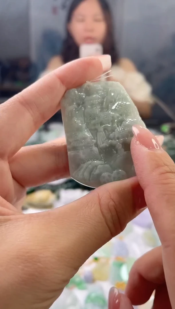 翡翠未镶嵌吊坠(不含链)山水牌