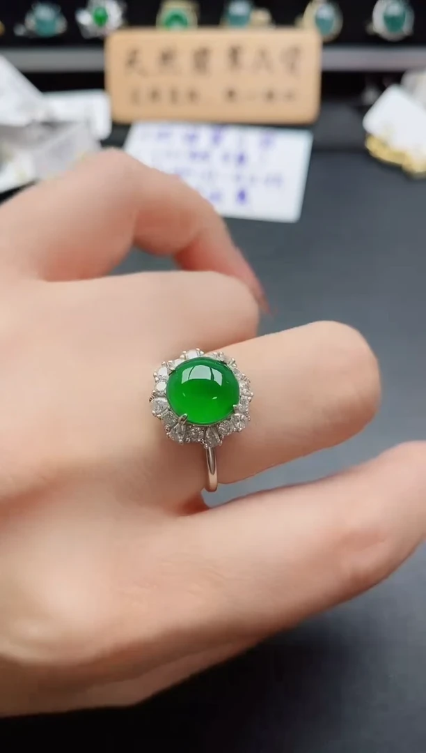 银S925镶嵌戒指翡翠1