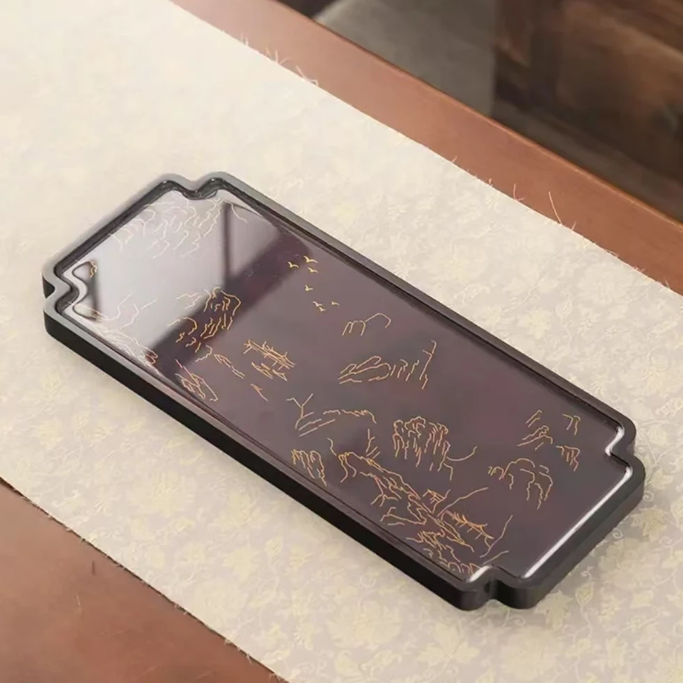 F028-变色江山茶盘轻奢复古家用创意简约两用长方形干泡盘