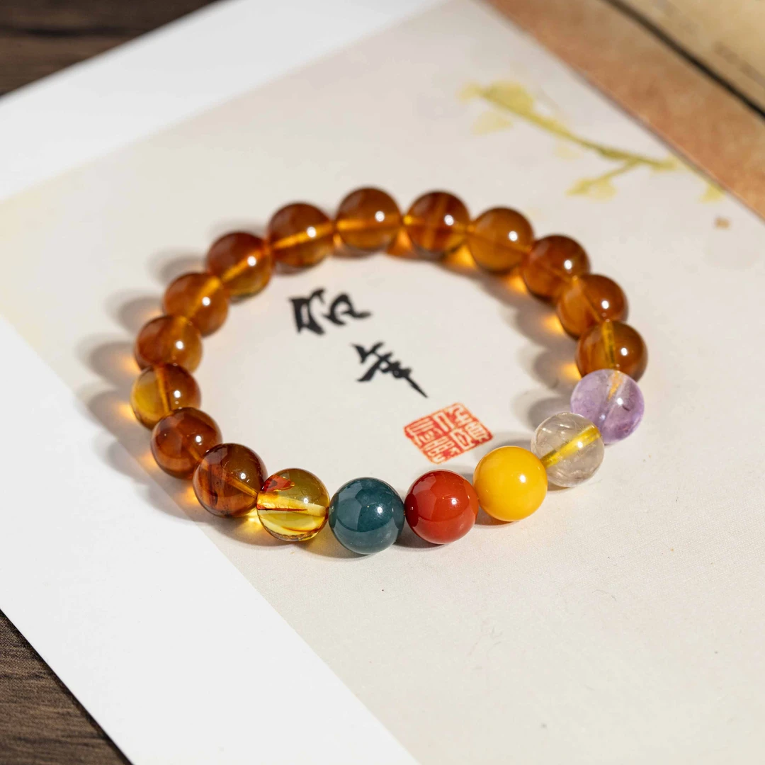 佳言珠宝【破冰专属】缅珀圆珠五⾏DIY⼿串#B010598