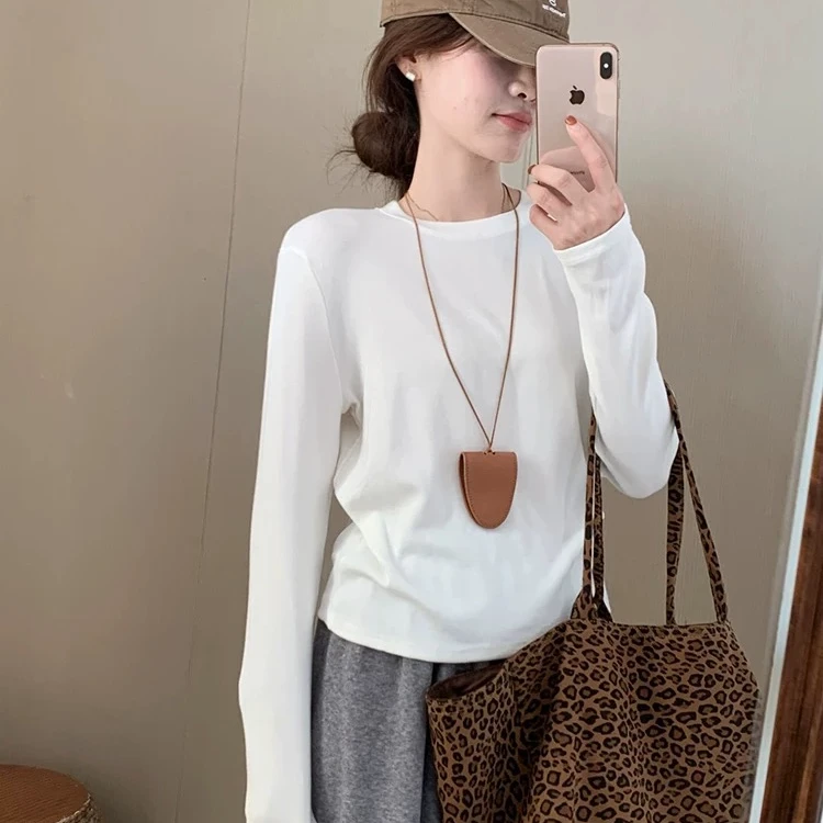 【宠粉】基础款百搭长袖T恤女装早秋修身打底衫简约纯色圆领内搭