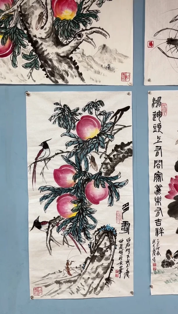 国画武天庆寿桃图