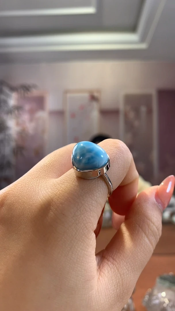 【闪购商品】针钠钙石（海纹石）颈饰银S925镶嵌戒指1