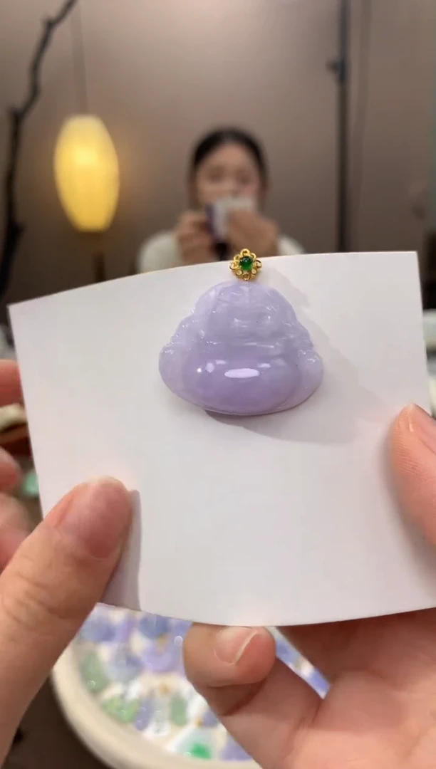 翡翠18K金镶嵌颈饰天然缅甸a货翡翠