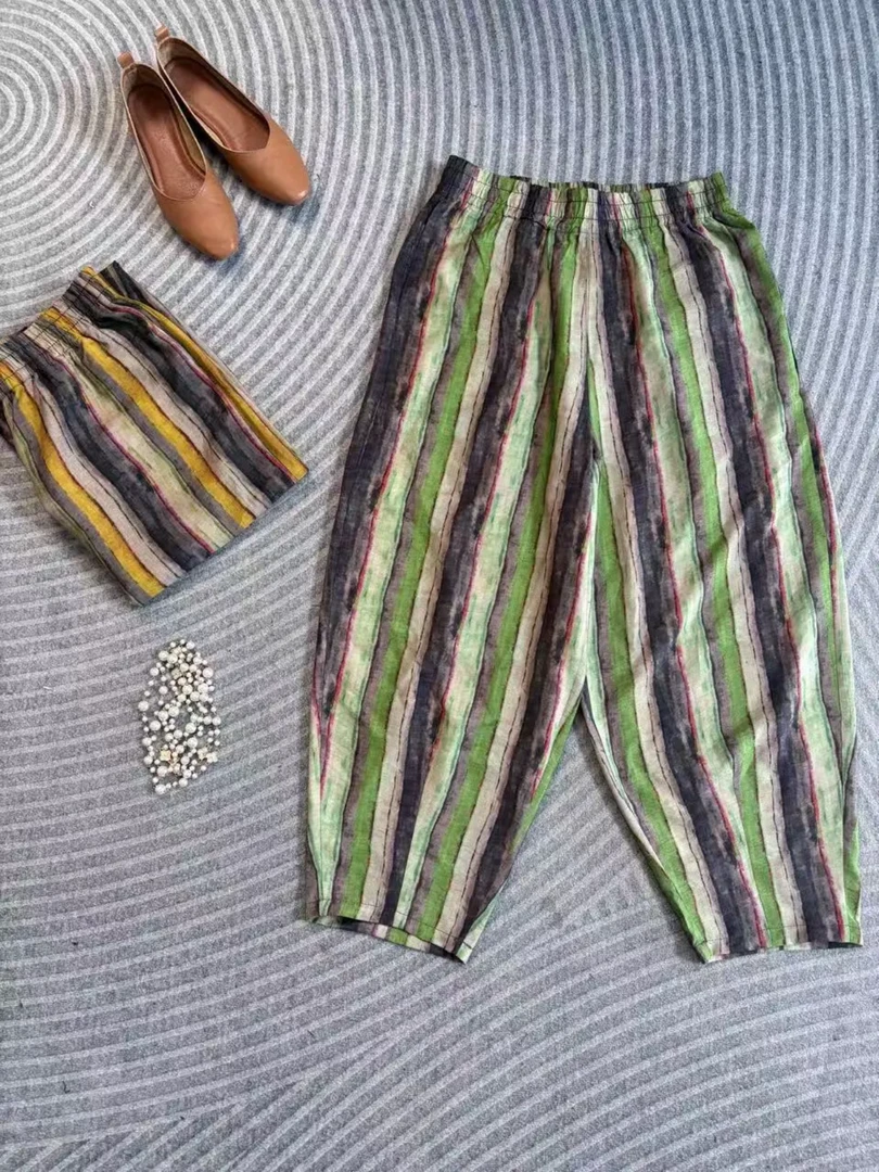 时尚条纹洋气百搭松紧腰轻薄透气休闲裤68款