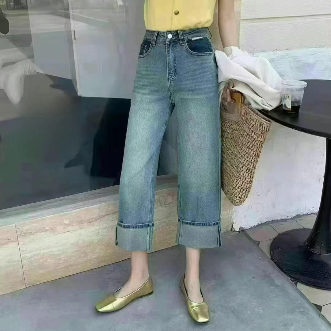 小妹轻奢原创】复古遮肉显瘦春夏款高腰小个子直筒水洗牛仔裤82105