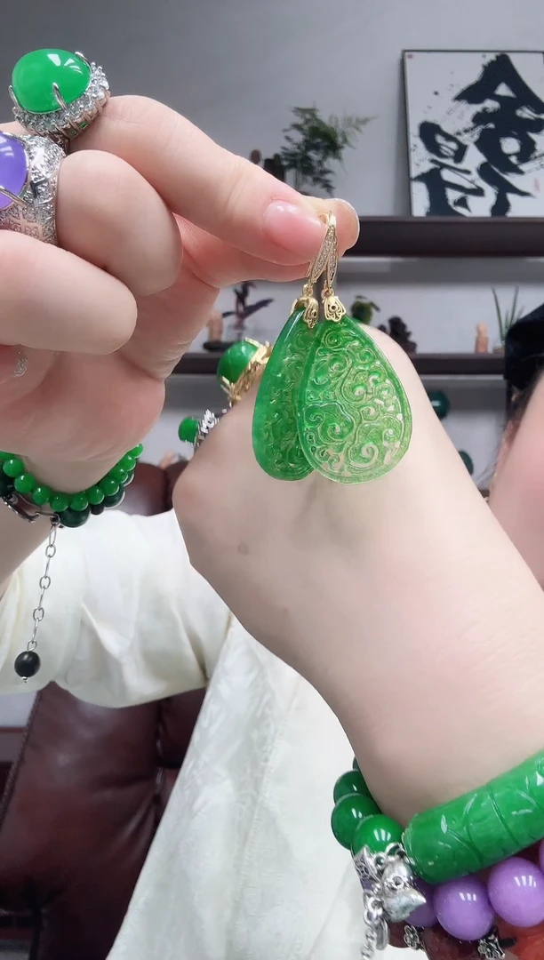 未镶嵌翡翠耳饰祥云如意耳坠