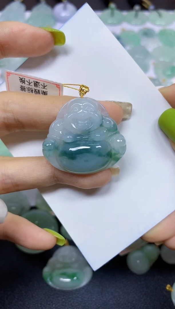 翡翠18K金镶嵌颈饰天然翡翠A货