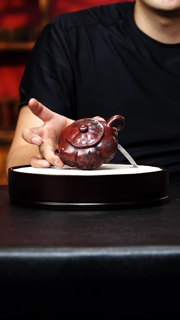 茶壶紫砂宜兴原矿手工紫砂 筋纹寒江 龙血砂 周昌兰h015