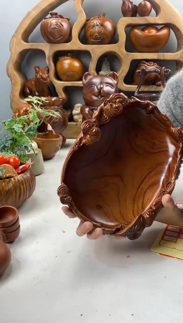 香樟木A79福临门果盆/尺寸28*21*8