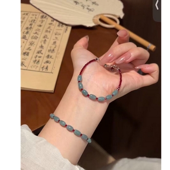 天然翡翠七粒米手链红尖晶串珠可调节男女款