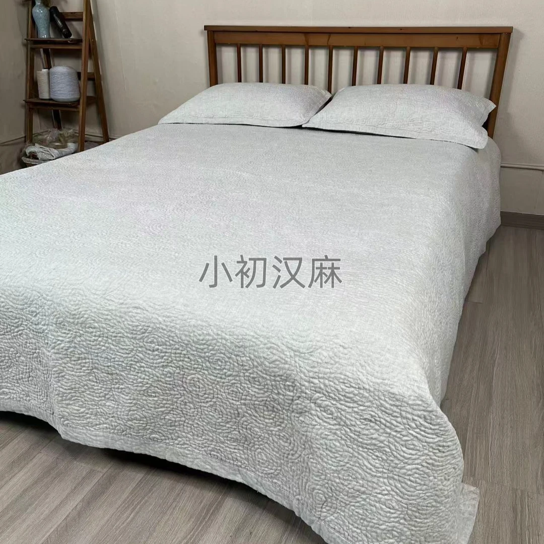 如意纹100汉麻雨露麻超厚舒适汉麻填充床盖三件套