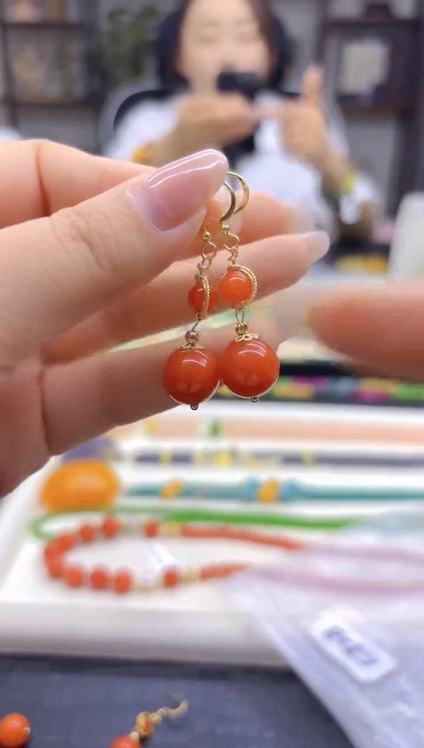 14K金镶嵌翡翠耳饰DIY款E828