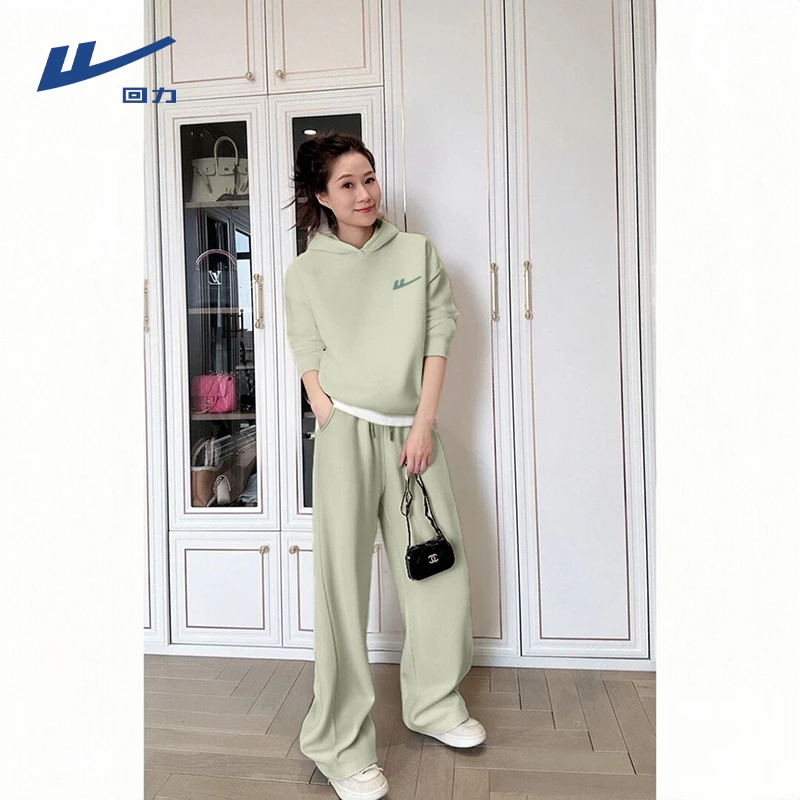 回力奥粒绒超厚卫衣套装女秋冬季慵懒风宽松阔腿裤休闲运动两件套