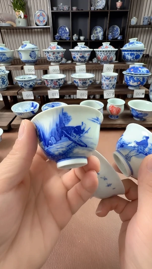 手工手绘山水人物杯