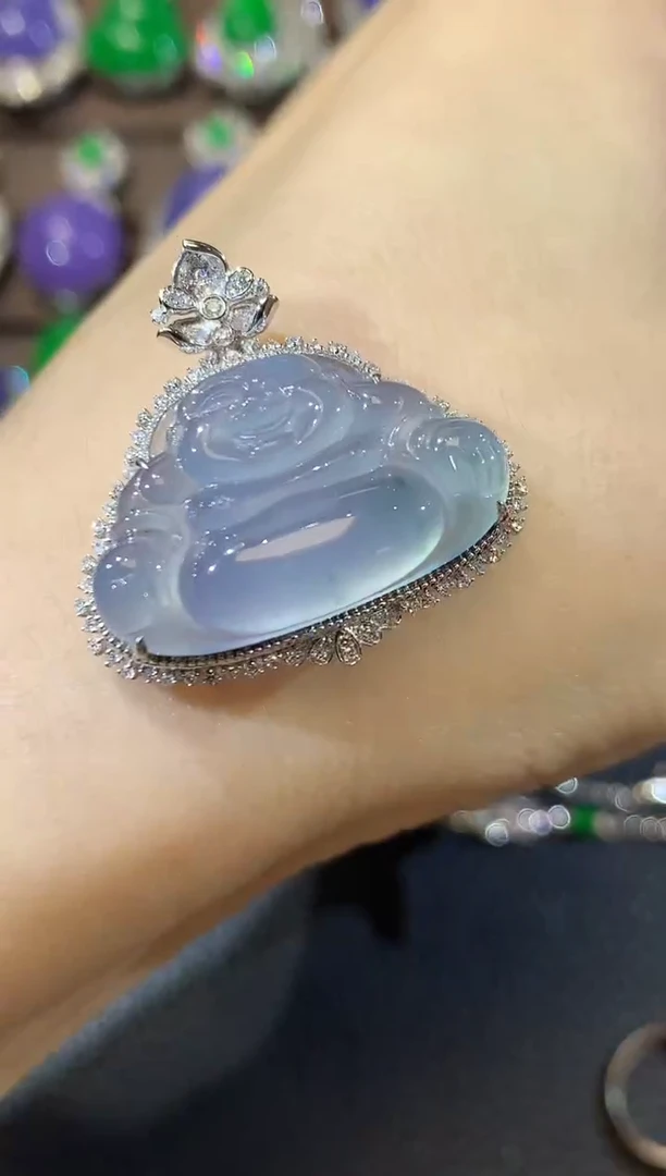 翡翠18K金镶嵌吊坠(不含链)D25 紫货有一定色差