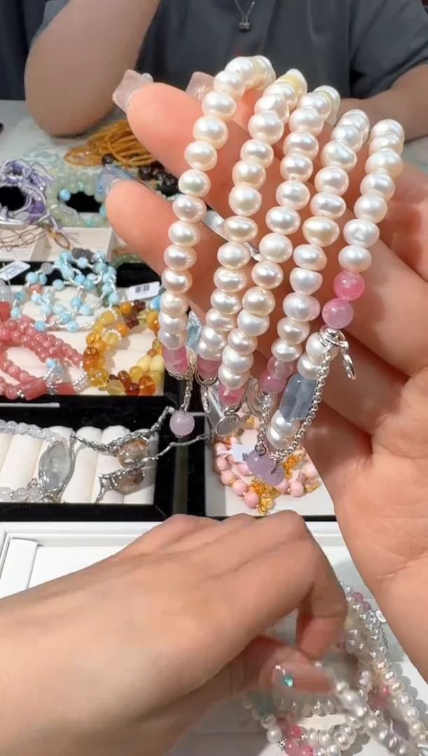 【闪购商品】淡水珍珠手绳银S925镶嵌N021珍珠海蓝随行款