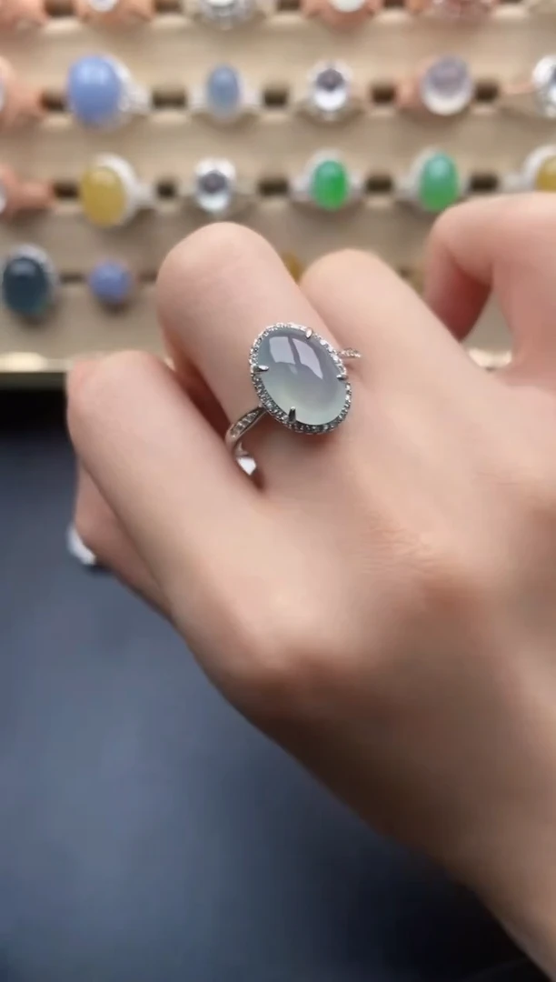 翡翠戒指银S925镶嵌一物一证一礼盒